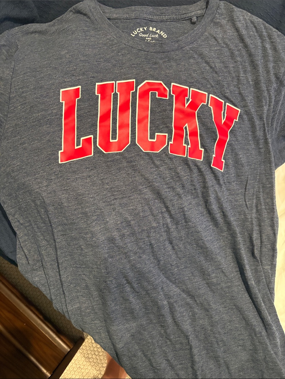 Lucky Brand Blue Heather Tee (Red Arch lettering)